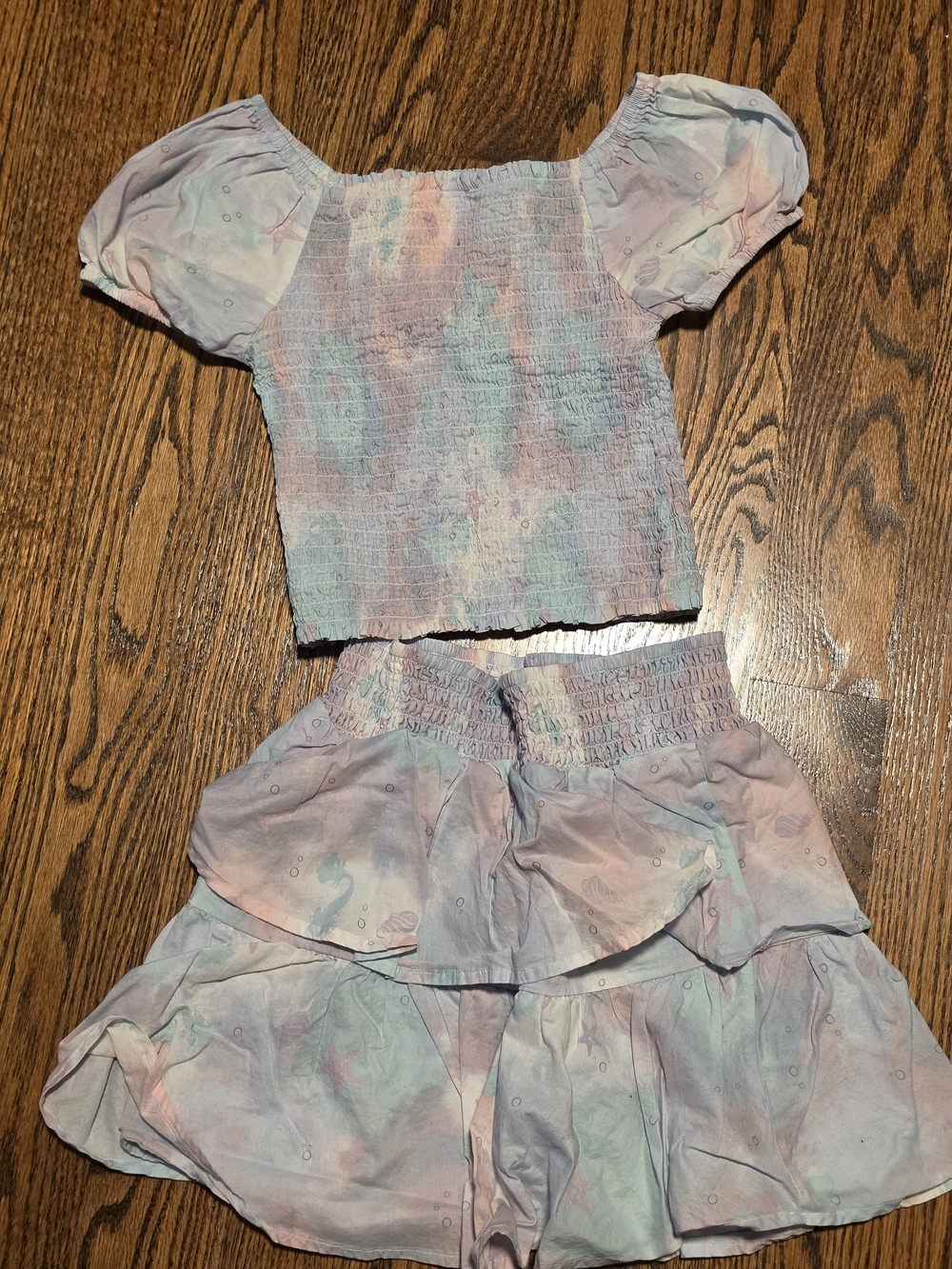 Disney The Little Mermaid Set - Pastel Tie-Dye Puff Sleeve Top - Multicolor